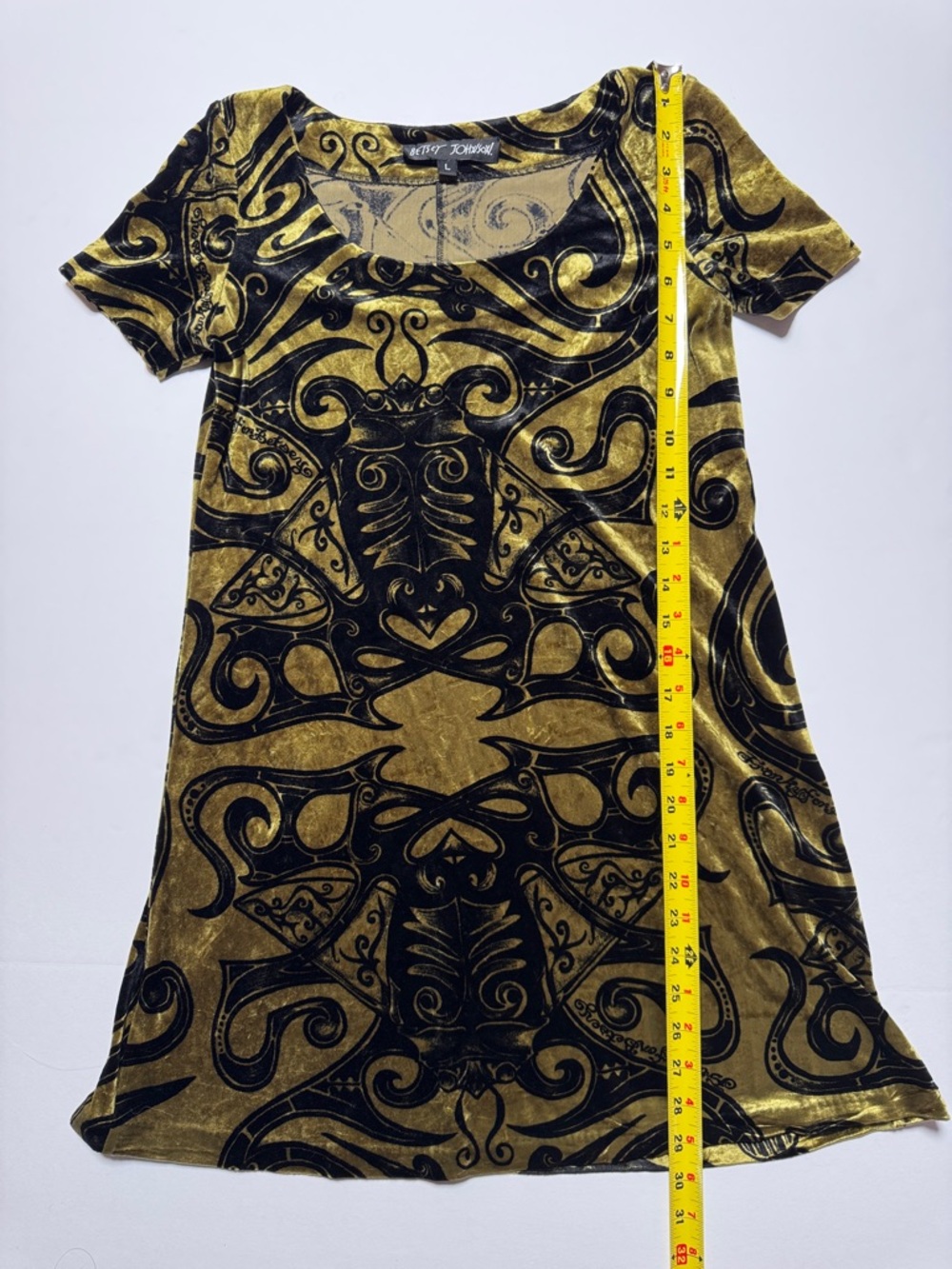 BETSEY JOHNSON Vintage 90's Velvet Frank for Betsey Tattoo Print A-Line Dress LG - Picture 7 of 12